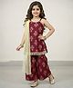The Magic Wand Woven Sleeveless Ethnic Motifs Foil Printed Kurti & Sharara Set With Dupatta - Maroon