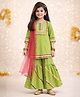 The Magic Wand Cotton Woven Three Fourth Sleeves Lace Embellished Kurti & Sharara Set With Dupatta - Green