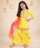 The Magic Wand Cotton Woven Three Fourth Sleeves Lace Embellished Kurti & Sharara Set With Dupatta - Yellow