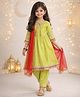 The Magic Wand Woven Three Fourth Sleeves Lace Embellished Anarkali Kurti And Pant Set With Dupatta - Green
