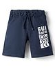 Spark Cotton Knit Above Knee Length Shorts with Sunshine Print - Navy Blue
