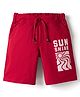 Spark Cotton Knit Above Knee Length Shorts with Sunshine Print - Red