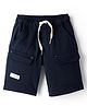 Spark Cotton Knit Above Knee Length Solid Color Shorts with Pocket - Navy Blue