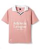 Spark Cotton Knit Collared T-Shirt with Text Print  - Peach