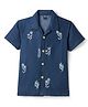 Spark Cotton Knit Half Sleeves Shirt with Embroidered Details Blue