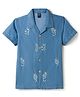 Spark Cotton Knit Half Sleeves Shirt with Embroidered Details Blue