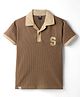 Spark Cotton Knit Polo T-Shirt with S Embroidery - Brown