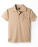 Spark Cotton Knit Polo T-Shirt with Embroidered Flowers Beige 7-8 Years