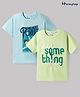Honeyhap Premium 100% Cotton Knit Half Sleeves T-Shirts with Bio Finish & Text Print Pack of 2 - Lettuce Green & Spun Sugar
