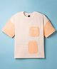 Spark Cotton Knit Drop Shoulder Sleeves T-Shirt With Pockets - Peach