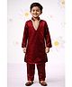 Woven JBN Creation Satin Woven Full Sleeves Lace Embellished Kurta & Pyjama Set - Maroon