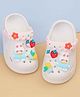 Yellow Bee Bunny & Fruits Applique Detailed Perforated Slingback Clogs - White