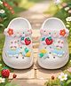 Yellow Bee Bunny & Fruits Applique Detailed Perforated Slingback Clogs - White