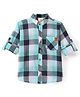 Rikidoos Cotton Woven Full Sleeves Checks Shirt - Sea Green & Navy Blue