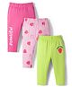 Doodle Poodle Single Jersey Knit Full Length Leggings With Strawberry & Text Print Pack of 3 - Pink & Limegreen