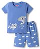 Babyhug Cotton Knit Half Sleeves T-Shirt & Shorts Night Suit with Whale Print - Blue