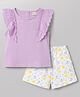 Babyhug Single Jersey Knit Half Sleeves Top & Shorts Set With Floral Print - Lavender & White