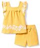 Babyhug Cotton Woven Sleeveless Top & Shorts Set With Floral Embroidery - Yellow