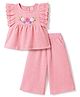 Babyhug Single Jersey Knit Sleeveless Top & Culottes  Set With Floral Detailing - Pink