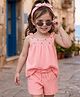 Babyhug Single Jersey Knit Sleeveless Top & Shorts Set With Floral Embroidery - Pink