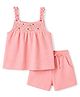 Babyhug Single Jersey Knit Sleeveless Top & Shorts Set With Floral Embroidery - Pink