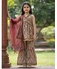 Cutiekins Rayon Woven Sleeveless Gota Lace Embellished Floral Printed Kurti Sharara Set With Dupatta - Brown & Golden
