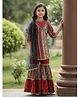 Cutiekins Rayon Woven Three Fourth Sleeves Ethnic Motifs Printed Kurti Sharara Set With Dupatta - Red & Multi Colour
