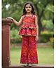 Cutiekins Rayon Woven Sleeveless Bandhni Printed Ombre Kurti Palazzo Set - Red & Pink