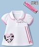 Babyhug Disney Interlock Knit Half Sleeves Onesie With Minnie Mouse Graphic & Headband - White