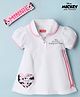 Babyhug Disney Interlock Knit Half Sleeves Onesie With Minnie Mouse Family Graphic & Headband - White