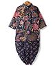 TEENTAARE Cotton Woven Full Sleeves Kurti Dhoti Set with Floral Print - Navy Blue