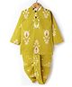 TEENTAARE Cotton Woven Full Sleeves Kurti Dhoti Set with Floral Print - Mustard