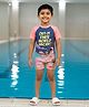 Kiddopanti Half Raglan Sleeves Out Of This World Vacay Text Printed Swimsuit - Blue & Peach