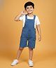 Kiddopanti Denim Woven Sleeveless Solid Dungaree - Blue