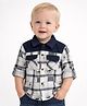 Spool Junior Cotton Woven Full Sleeves Checked Shirt - White & Navy Blue