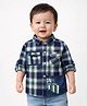 Spool Junior Cotton Woven Full Sleeve Checked Shirt - Navy Blue & White