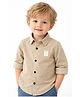 Spool Junior Cotton Woven Full Sleeves Patch Detailed Striped Shirt - Khaki