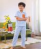 Somersault Cotton Woven Half Sleeves Striped Coordinating Shirt & Pajama Night Suit - Blue