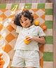 Somersault Cotton Woven Half Sleeves Brand Logo Embroidered & Striped Coordinating Shirt & Shorts Night Suit - Green