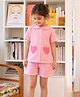 Somersault Cotton Woven Half Sleeves Striped & Hearts Patch Detailed Shirt & Shorts Night Suit - Pink