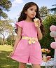 Somersault Cotton Woven Cap Sleeves Bow Applique Detailed  Jumpsuit - Pink