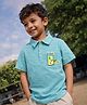 Somersault Cotton Woven Half Sleeves Juice Glass Embroidered Tee - Blue
