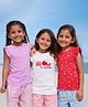 Somersault Cotton Knit Pack Of 3 Cap Sleeves Floral & Lets Grow Together Text Printed Tops - Purple Pink & White