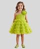 PinkCow Net Woven One Shoulder Sleeves Pearl Embellished Floral Applique & Ruffle Detailed Dress - Lime Green