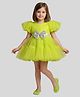 PinkCow Net Woven Half Sleeves  Glittered Bow Applique Detailed Dress - Lime Green
