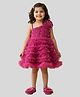 PinkCow Net Woven Sleeveless Pearl Embellished Ruffle Detailed Dress - Maroon
