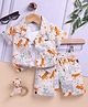 OLY KIDS Cotton Knit Half Sleeves Animal Printed Coordinating Shirt & Shorts With Tee Set - Beige