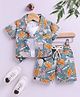 OLY KIDS Cotton Knit Half Sleeves Animal Printed Coordinating Shirt & Shorts With Tee Set - Green