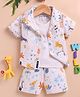 OLY KIDS Cotton Knit Half Sleeves Animal Printed Coordinating Shirt & Shorts With Tee Set - Blue