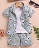 OLY KIDS Cotton Knit Half Sleeves Animal & Typography Printed Coordinating Shirt & Shorts With Tee Set - Green